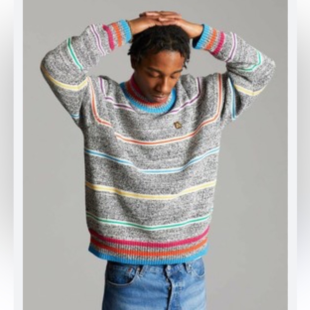 Teddy Fresh Marled Striped Knit Sweater Pullover Men's Sz Large Gray